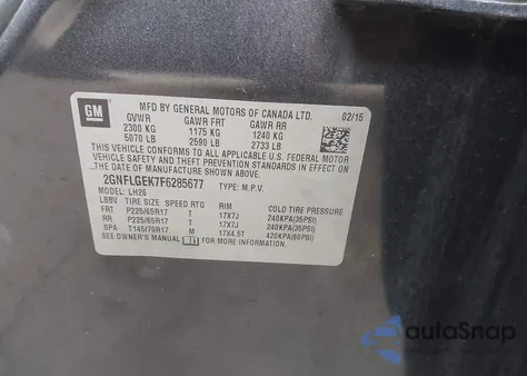 2015 Chevrolet Equinox 2Lt from USA, damaged, VIN 2GNFLGEK7F6285677